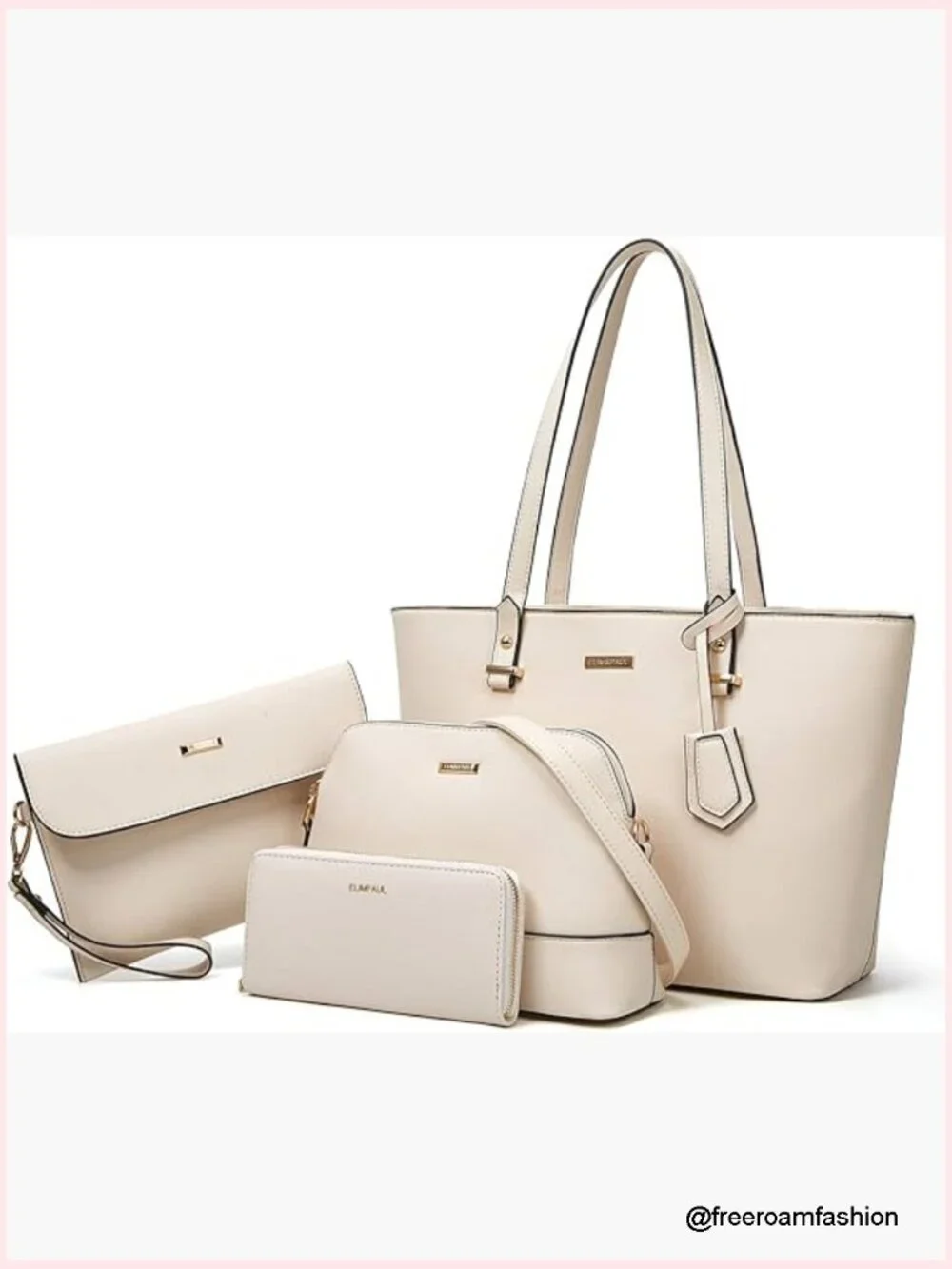 Women's Leather Satchel Handbag Tote Set with Wallet Clutch 4pcs